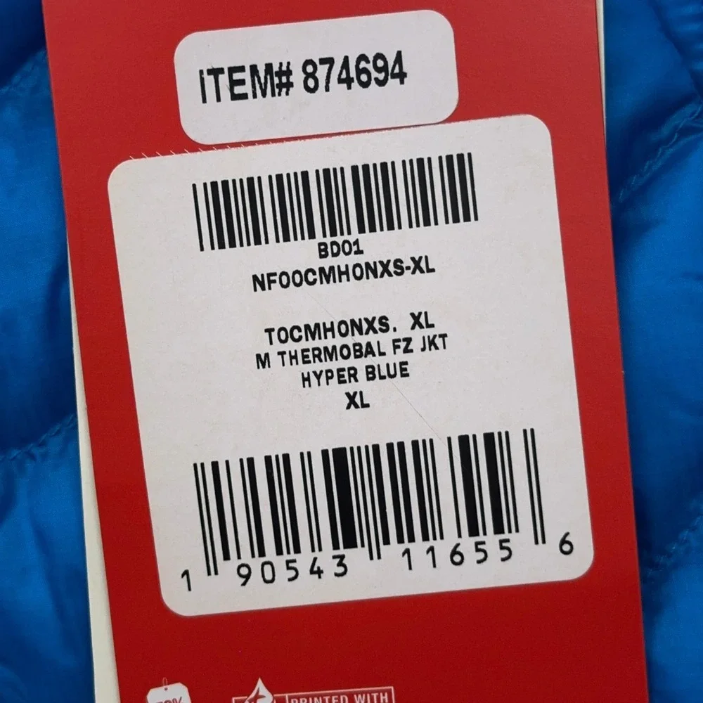 NEW The North Face ThermoBall Jacket Mens XL Hyper Blue Quilted Full Zip Puffer